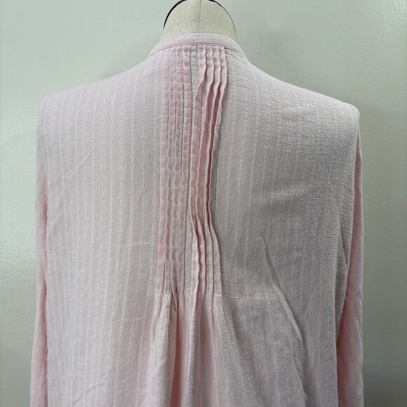 LL Bean Plus Size 1X Nightgown Flannel Dobby Pintuck Pink White Cottage 205465 - Picture 12 of 14